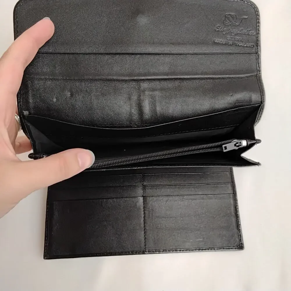 Genuine Stingray Leather TriFold Wallet Black/Green Textured Button Close #J5866